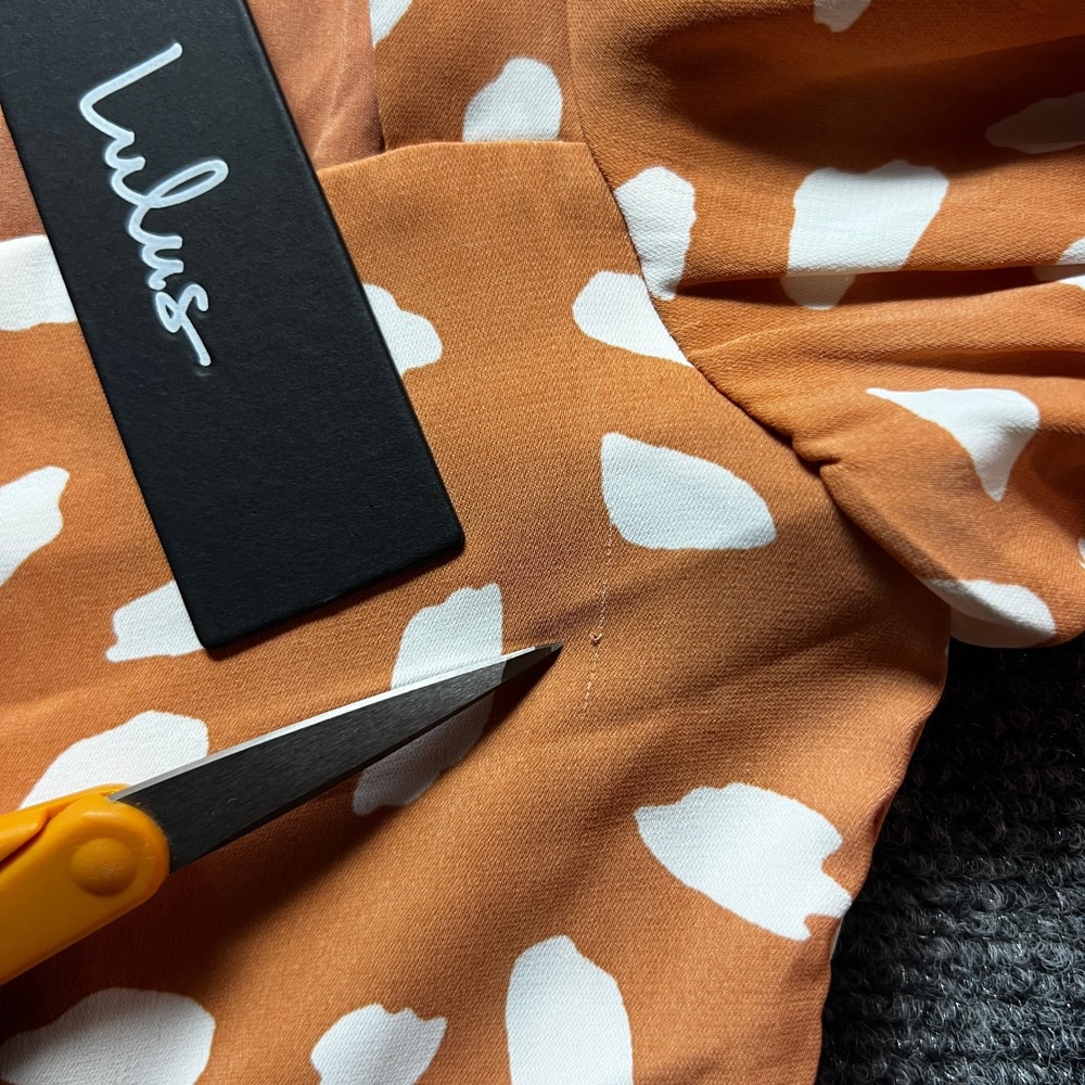 Lulus New w/tags Orange White Abstract Dot Puff Sleeve Mini Swing Dress XS - Picture 9 of 13